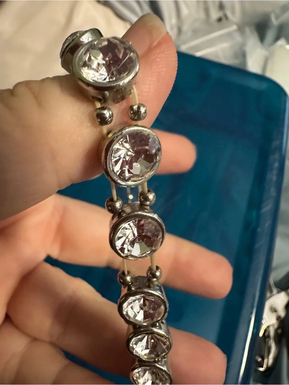 Silver-Tone Clear Crystal Stretch Bracelet - Women Jewelry
